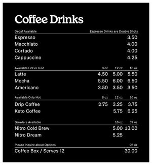 Coffee drink menu